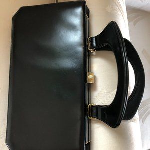 Susan Gail Original Black Leather Top Handle Accordion Handbag